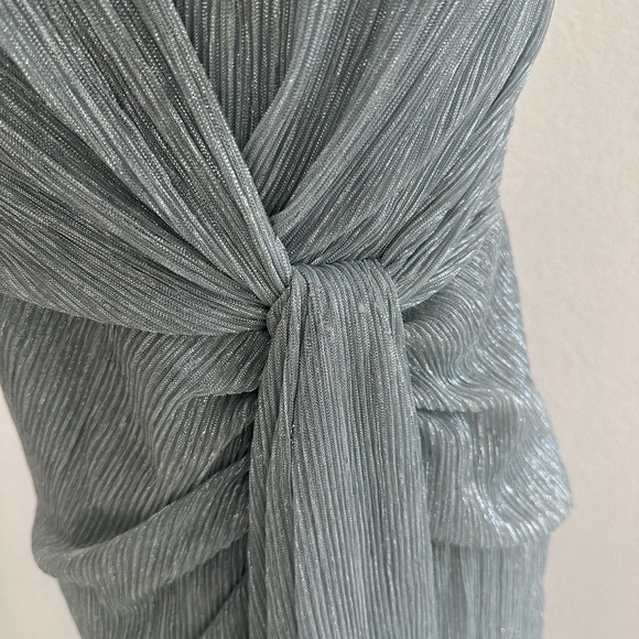 Adrianna Papell One-Shoulder Formal Floor Length Gown in Silver/ Light Blue Hue - Picture 3 of 11